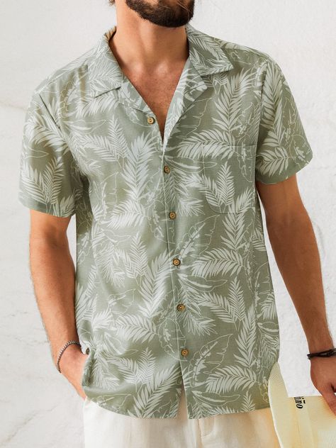 Green Hawaiian Shirt with White Shorts